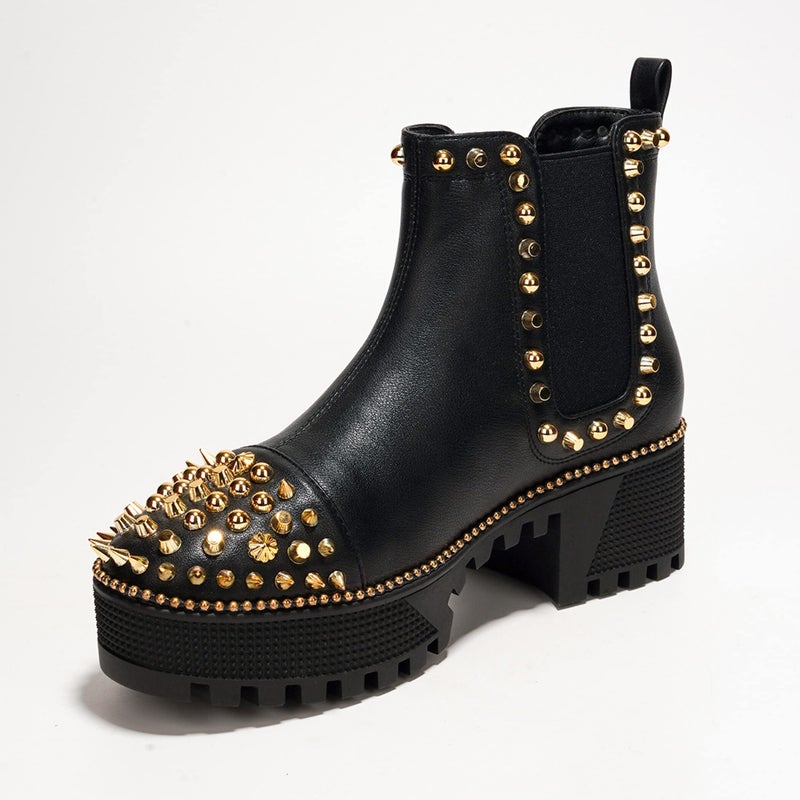 Cape Robbin Women's Platform Combat Boots Pull-on Ankle Booties, Studded Goth Punk Boots with Spiky Design & Chunky Heel (Spiky) - Black Gold Size 9 - Image 5
